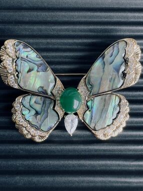 Abalone and Green Gem Butterfly Brooch - Women's Jewelry